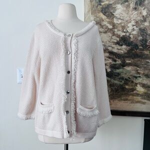 Alfani Wool Fringe Detailing Sweater in Cream Size XL